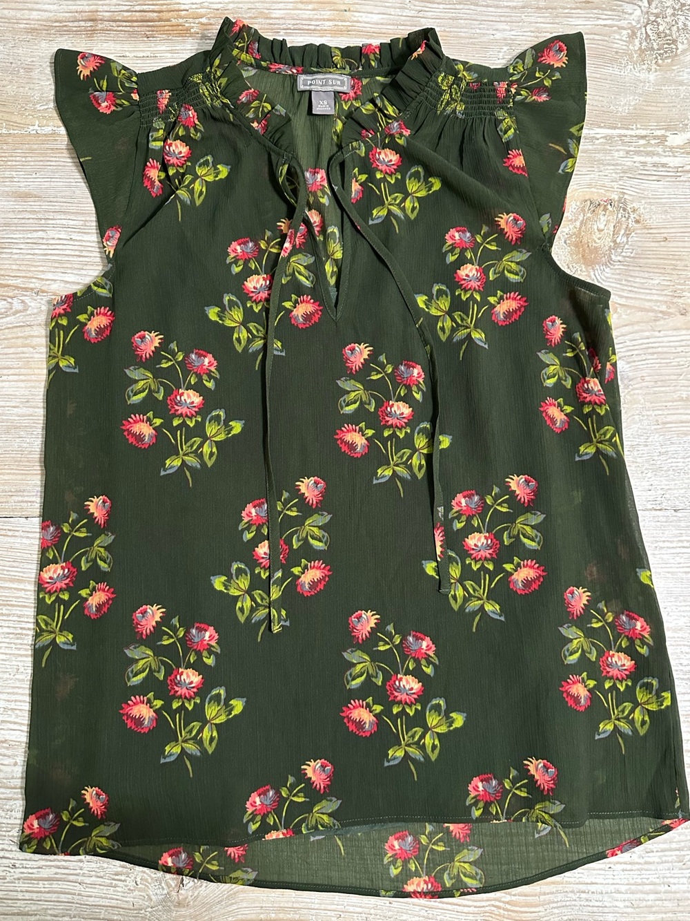 J. Crew Point Sur Floral Ruffle Tie-Neck Floral Shell Top with Built in Cami XS